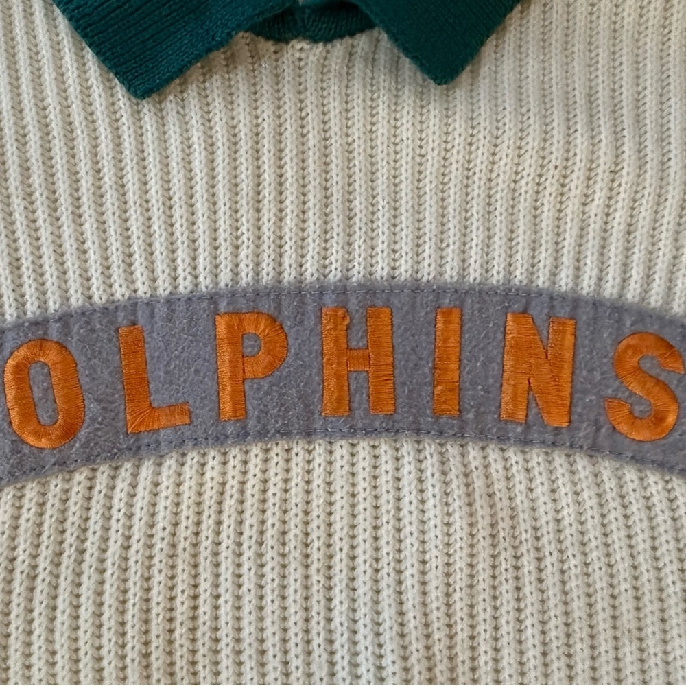 Cliff Engle Vintage wool blend Miami Dolphins Collar White Sweater USA LARGE L - Picture 4 of 8